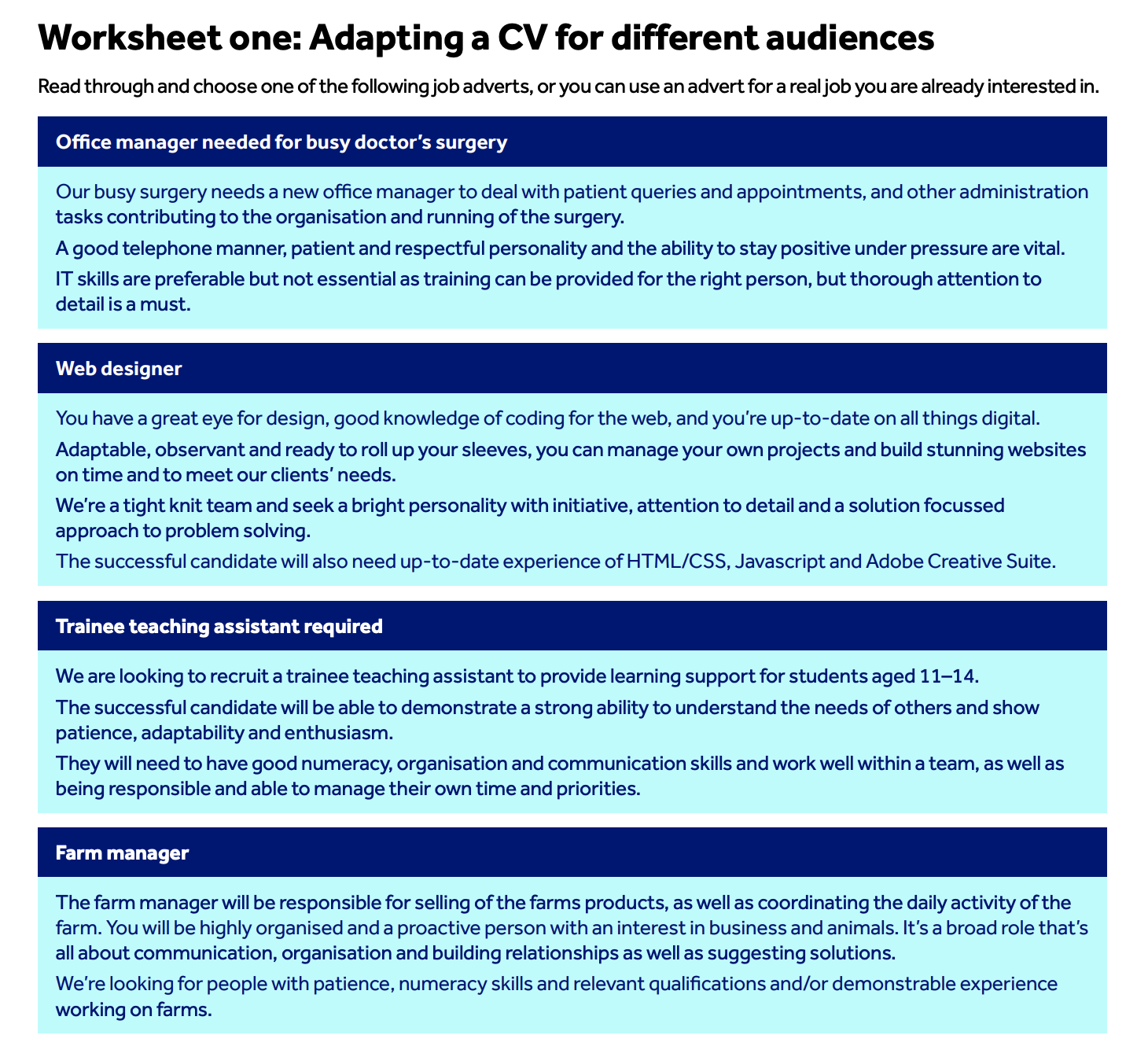 CVs fro different audiences